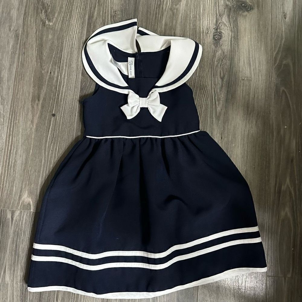 Bonnie Jean vintage elegant sailor navy blue and white dress size 4T